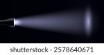 Flashlight beam illumination isolated on transparent background. Vector realistic illustration of hand light beam shining bright in darkness, electric spotlight on surface, investigation search