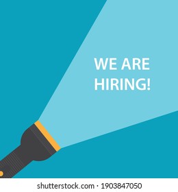 flashlight beam with we are hiring text - vector illustration