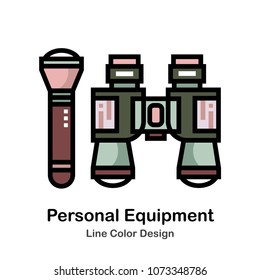 Flashlight and Binoculars Line Color Icon