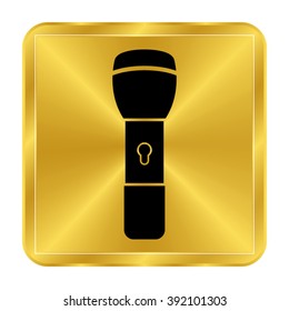 flashlight - black vector icon;  gold button