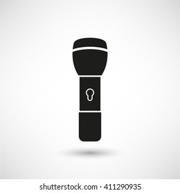 flashlight - black vector icon  with shadow