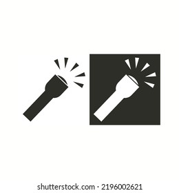 Flashlight Black and White Icon with Long Shadow Vector illustration