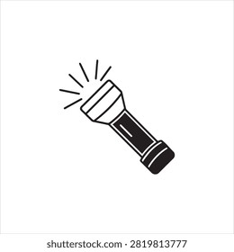 Flashlight with bright light beam shining isolated graphic illustration