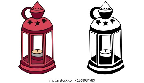 flashlight with candle. Christmas icon. Vector. Holiday winter symbols isolated on white background in flat design. Cartoon colorful illustration.
