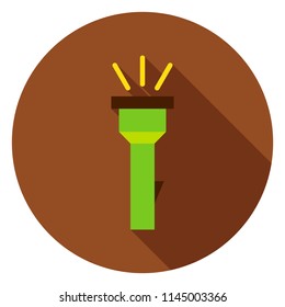 Flashlight Circle Icon. Flat Design Vector Illustration with Long Shadow.