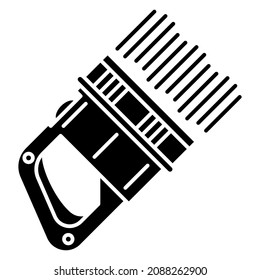 A flashlight with a comfortable handle and a large and distant beam of light. Portable flashlight for convenient night lighting, search in the dark. Vector icon, glyph, isolated