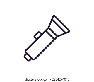 Flashlight concept. Single premium editable stroke pictogram perfect for logos, mobile apps, online shops and web sites. Vector symbol isolated on white background. 