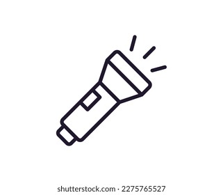 Flashlight concept. Single premium editable stroke pictogram perfect for logos, mobile apps, online shops and web sites. Vector symbol isolated on white background. 