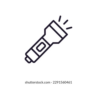 Flashlight concept. Single premium editable stroke pictogram perfect for logos, mobile apps, online shops and web sites. Vector symbol isolated on white background. 