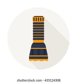 Flashlight for diver. Diving underwater equipment.  Objects isolated on background. Flat and cartoon vector illustration.