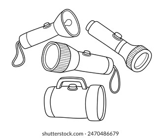 Flashlight doodle icon hand drawing set vector illustration