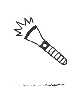 Flashlight Doodle Icon. Hand drawn light equipment symbol. Vector illustration