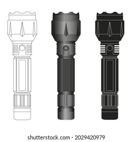 Flashlight. Electric LED flashlight for camping night searching lamp vector realistic