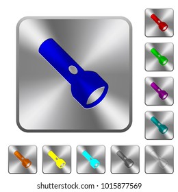 Flashlight engraved icons on rounded square glossy steel buttons