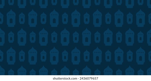 Flashlight. Fanu. Seamless vector pattern. Symbol of hope, light and enlightenment. Repeating ornament for Ramadan. Isolated blue background. Idea for web design.