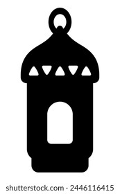 Flashlight. Fanu. Silhouette. Vector illustration. Symbol of Ramadan. Outline on isolated background. A dark, oddly shaped lamp with a window. The lantern cover is decorated with triangles.