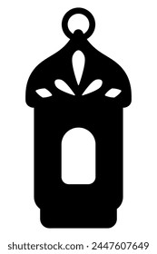 Flashlight. Fanu. Silhouette. Vector illustration. Symbol of Ramadan. Outline on isolated background. A dark, oddly shaped lamp with a window. The lantern cover is decorated with three petals 