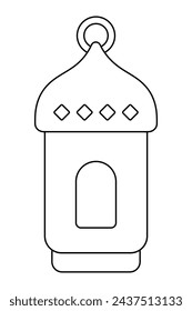 Flashlight. Fanu. Sketch. Vector illustration. Symbol of Ramadan. Outline on isolated background. Doodle style. An oddly shaped lamp. The lantern cover is decorated with rhombus. Idea for web design.