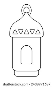 Flashlight. Fanu. Sketch. Vector illustration. Symbol of Ramadan. Outline on isolated background. Doodle style. An oddly shaped lamp. The lantern cover is decorated with triangles to diffuse light. 