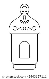 Flashlight. Fanu. Sketch. Vector illustration. Symbol of Ramadan. Outline on isolated background. Doodle style. A curiously shaped lamp with a window. The lantern cover is decorated with three petals 