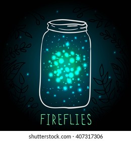 Flashlight of fireflies. Glowing . A group of glowing at night, vector illustration
