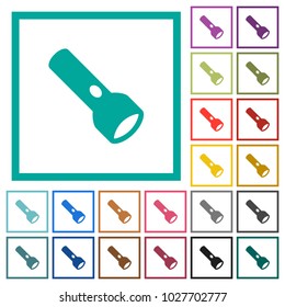 Flashlight flat color icons with quadrant frames on white background