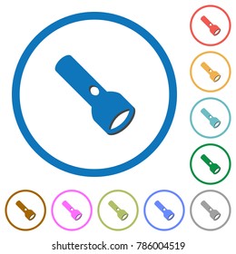 Flashlight flat color vector icons with shadows in round outlines on white background