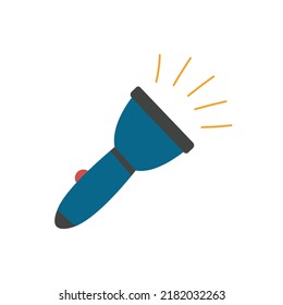 Icono plano de la linterna con un haz brillante. Batería eléctrica de lámpara. Linterna de bolsillo.