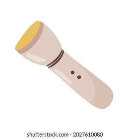 Flashlight gear for travel camp, tourism and outdoor summer adventure vector illustration. Cartoon camper traveler flashlight, tourist equipment for camping isolated on white