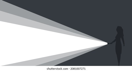 Flashlight. Girl with a flashlight. Banner for advertising. Vector illustration