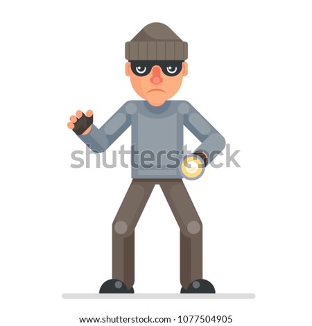 Flashlight grabbing hand evil greedily thief cartoon rogue bulgar character design flat isolated vector illustration