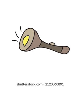 Leuchtendes, handgezeichnetes Symbol im Cartoon-Stil. Taschentourismus-Taschenlampe. Vektorgrafik, handgezeichnet. Einzeln auf weißem Hintergrund.