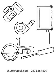 Flashlight, Hexoblade, Hand saw, Screwdriver Construction Vector tools are digital resources for architects, engineers, and designers tools typically use vector graphics to create precise,scalable.