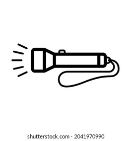 Flashlight icon. Black contour linear silhouette. Side view. Vector simple flat graphic illustration. The isolated object on a white background. Isolate.