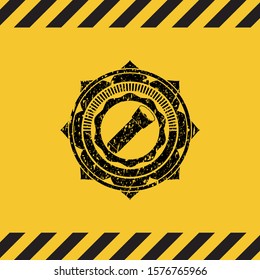 flashlight icon black grunge emblem, yellow warning sign. Vector Illustration. Detailed.