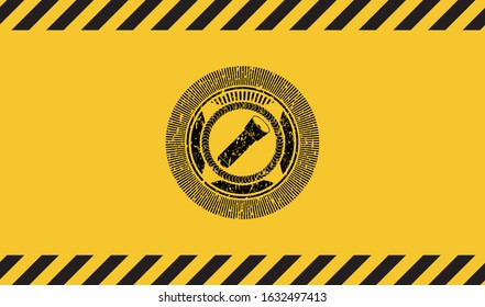 flashlight icon black grunge emblem with yellow background. Vector Illustration. Detailed.