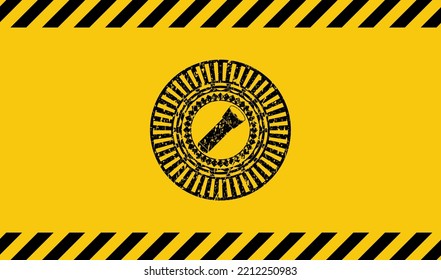 flashlight icon black grunge emblem, yellow warning sign. Vector Illustration. Detailed. 