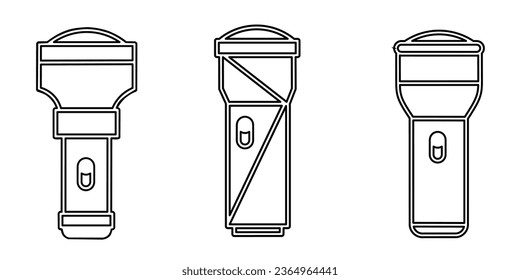 Flashlight icon black line design. Stock vector illustration.
