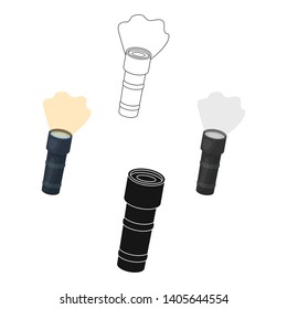 Flashlight icon in cartoon,black style isolated on white background. Police symbol stock vector illustration.