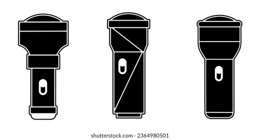 Flashlight icon collection. An illustration of a black flashlight icon. Stock vector.