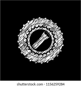 flashlight icon drawn chalk emblem, retro style, chalk or chalkboard texture