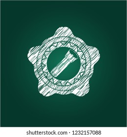flashlight icon drawn chalk emblem, retro style, chalk or chalkboard texture
