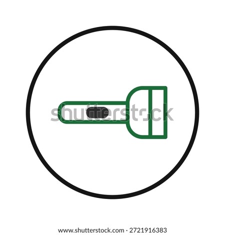 A flashlight icon with a green outline inside a black circle, it symbolizes the search for answers or direction, suitable for projects focused on safety, guidance, or the search for answers. The