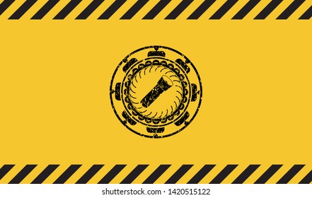 flashlight icon grunge black emblem with yellow background, warning sign. Vector Illustration. Detailed.