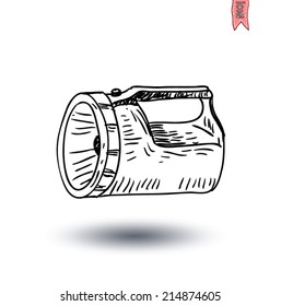 flashlight icon, hand drawn vector illustration.