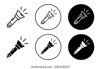 Icono de linterna. Símbolo portátil de la antorcha nocturna. Linterna flash con vidrio de lámpara usado en vector noche oscuro.