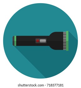 Flashlight icon. Illustration in flat style. Round icon with long shadow.