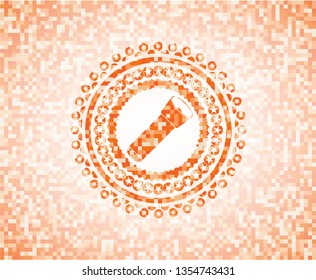 flashlight icon inside abstract emblem, orange mosaic background