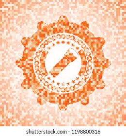 flashlight icon inside abstract orange mosaic emblem