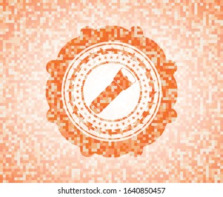 flashlight icon inside abstract orange mosaic emblem with background